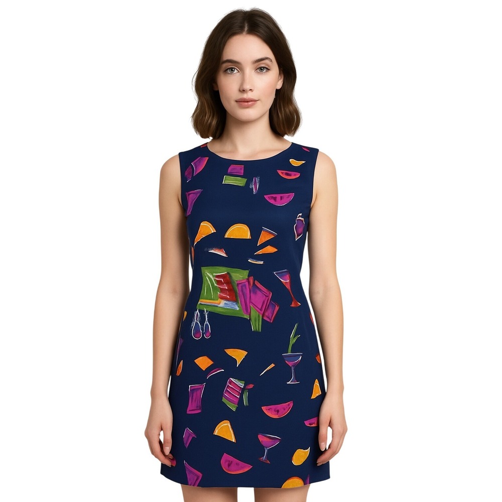 Casual Corner Annex Womens Blue Sleeveless Margarita Drink Floral Fruit Dress